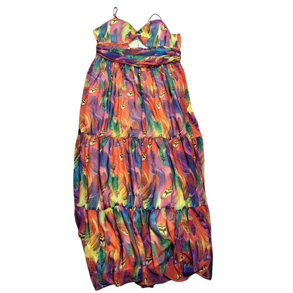 Goragal Summer Print Cutout Slip Long Boho Maxi Dress Orange Multi Color 2XL - Picture 6 of 17